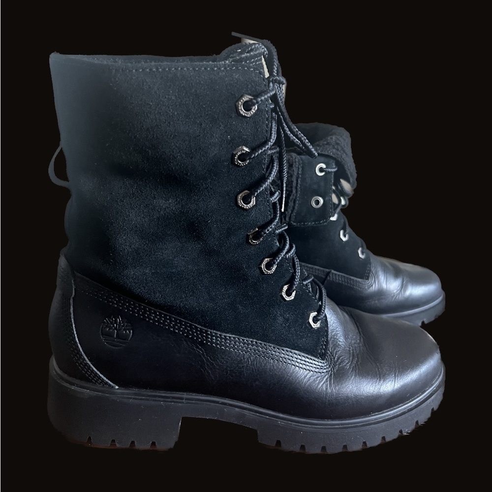 Timberland-Women’s Jayne Waterproof Teddy Fleece Fold Down Fashion Boots (Black)